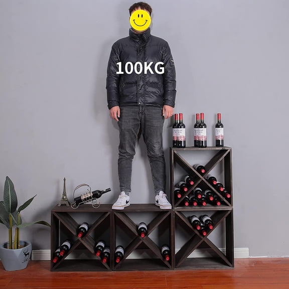 Wine Rack Cabinet Countertop Wooden Stackable Storage Retro Cube 24 Bottles Freestanding Floor Holder Stand Black