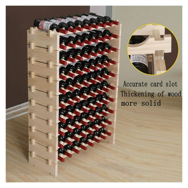 Wine Rack Wooden Freestanding for Floor Stackable Storage Wine