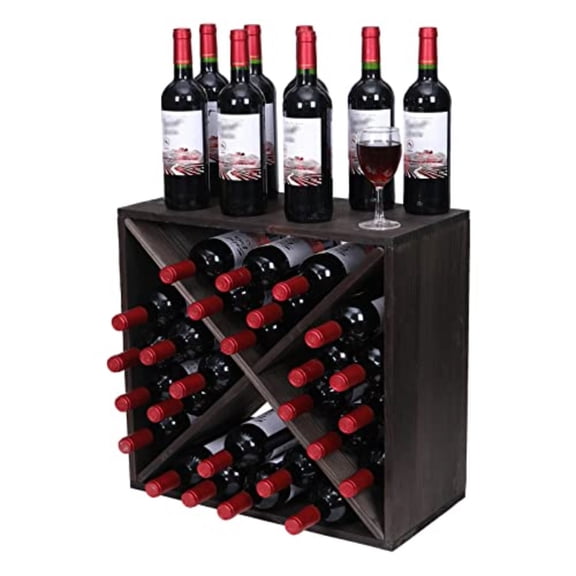 Wine Rack Cabinet countertop Wooden Stackable Storage Retro Cube 24 Bottles freestanding Floor Wine Holder Stand Black