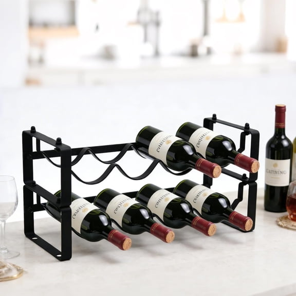Wine Rack for Countertop Stackable Freestanding Bottle Organizer for Kitchen, Pantry, Bar Cabinet & Small Spaces Compact Metal Shelf & Modular Storage Stand (2 Tier)