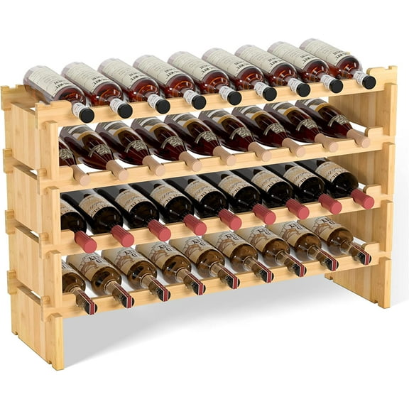 Wine Rack Freestanding Floor - 36 Wine Bottle Holder, Large Stackable Wooden Storage Racks for Inside Cabinet and Countertop (Yellow)