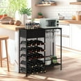 thumbnail image 1 of Wine Rack Freestanding Floor 5-Tier Liquor Bar Stand with Glasses Holder and Fabric Drawer, 20 Bottles Mini Wine Bar Cabinet for Small Space, Home Bar Dining Room Living Room, Black, 1 of 16
