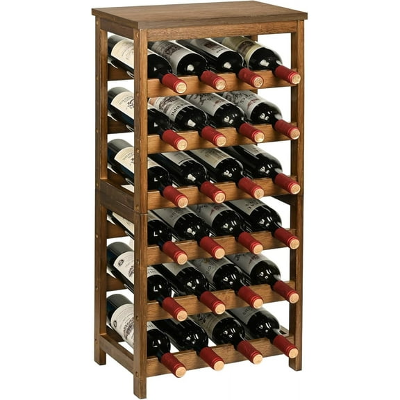 Wine Rack Freestanding Floor, 6-Tier Display Wine Storage Shelves with Table Top, 24-Botttle Bamboo Wine Rack Shelf for Kitchen Bar Dining Room Living Room, Walnut