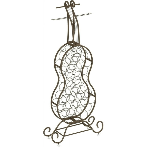 Wine Rack Freestanding Floor with Cello-Shaped, 32-Bottle Metal Wine Bottle Holders Stands, Wine Storage and Bottle Shelf for Kitchen, Dining Room, Office, Bar (Antique Brown)