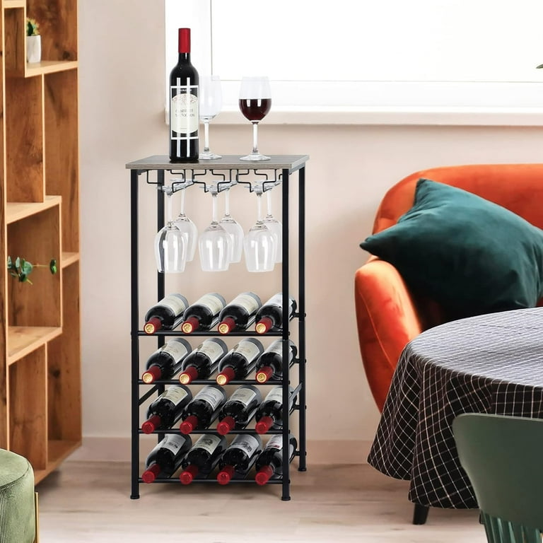 Wine Bottle Holder, Wine Rack Freestanding Floor with Glass Holder