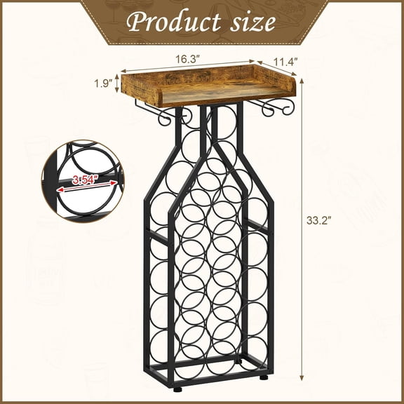 Wine Rack Freestanding Floor, Wine Storage Rack Mini Bar Table with Tabletop, Glass Holder Wine Bottle Display Stand Liquor Cabinet for Home Bar Kitchen Living Room