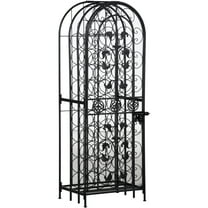 Wine Rack HOMCOM 45 Bottle Wrought Iron Wine Rack Jail with Lock - Black,Wooden Wine Rack