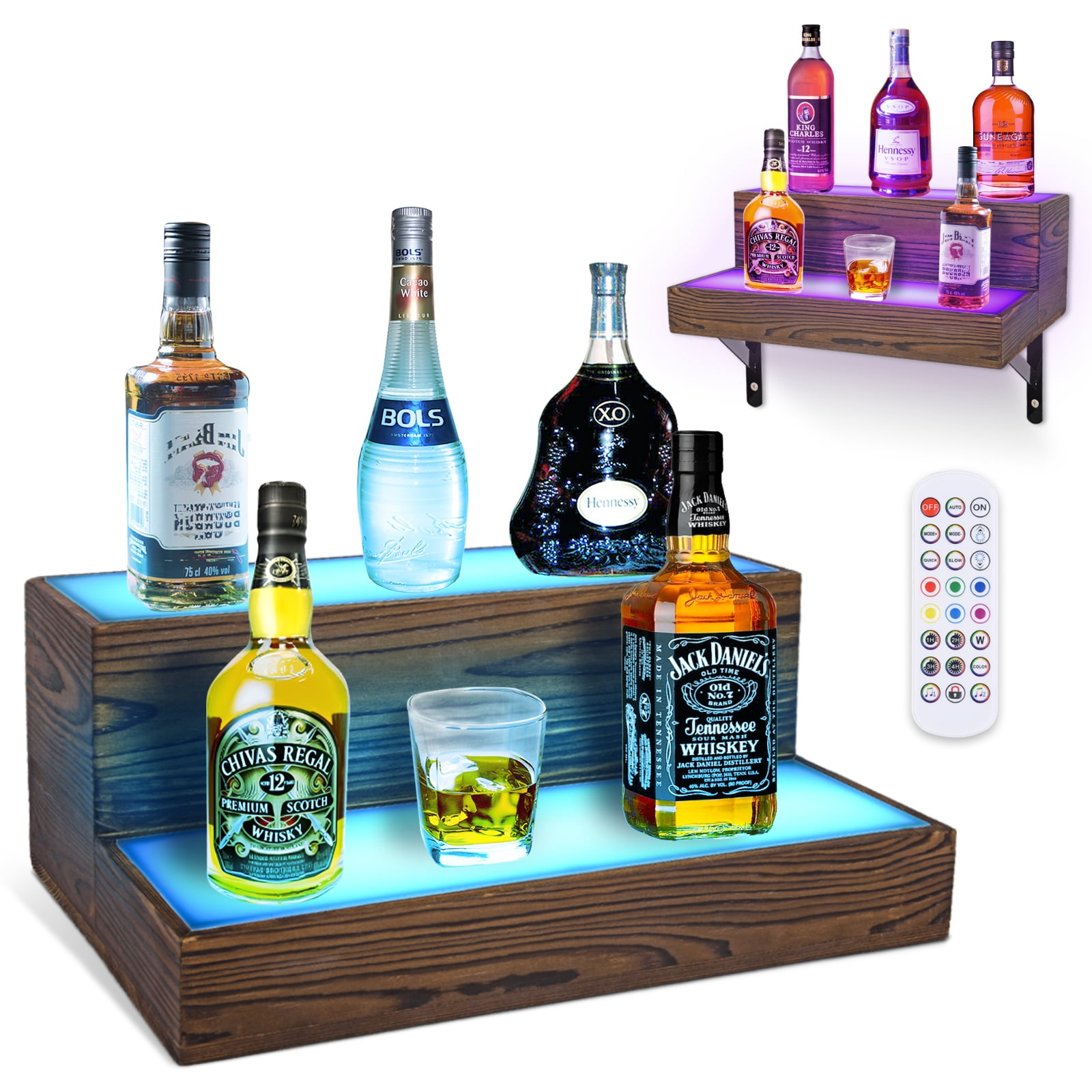Wine Rack With Led Wine Rack with LED Light Liquor Bottle Display Shelf Wall Mounted, 2 ...