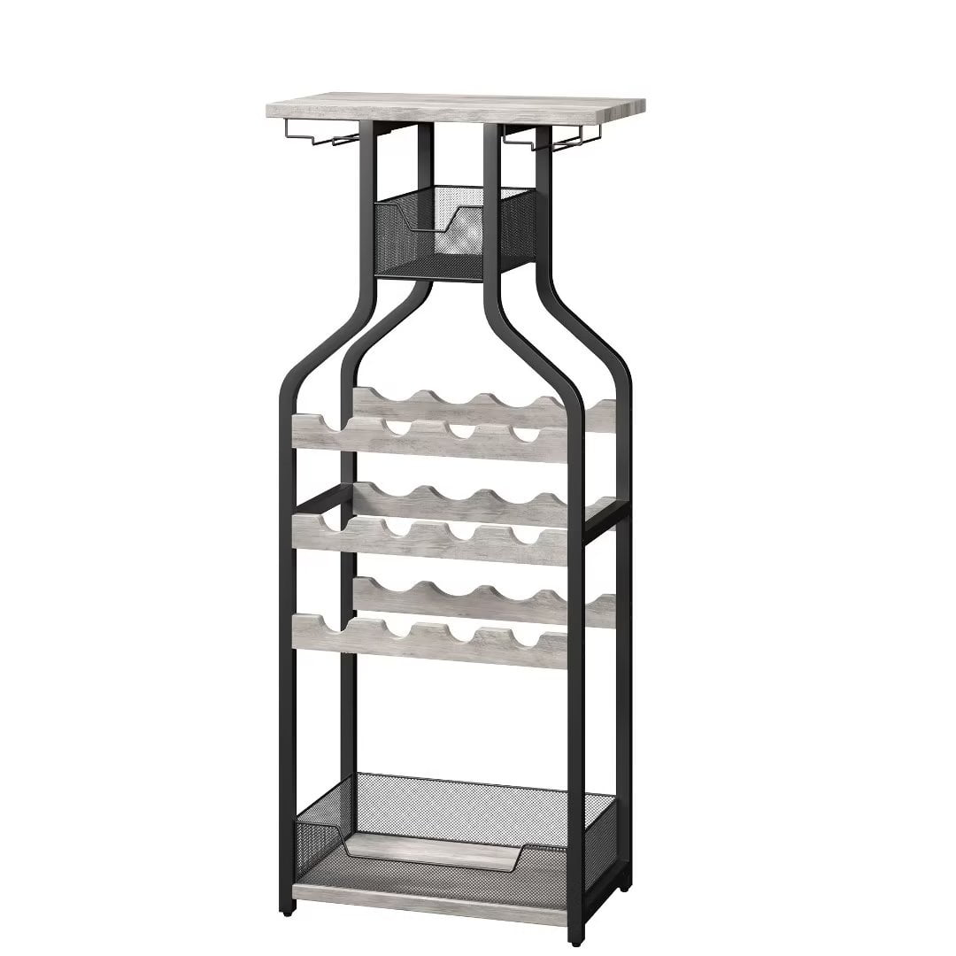 Wine Rack Small Wine Cabinet with Glass Holders,Grey - Walmart.com