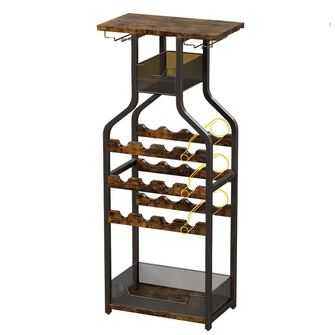 Wine Rack Small Wine Cabinet with Glass Holders,Rustic Brown - Walmart.com