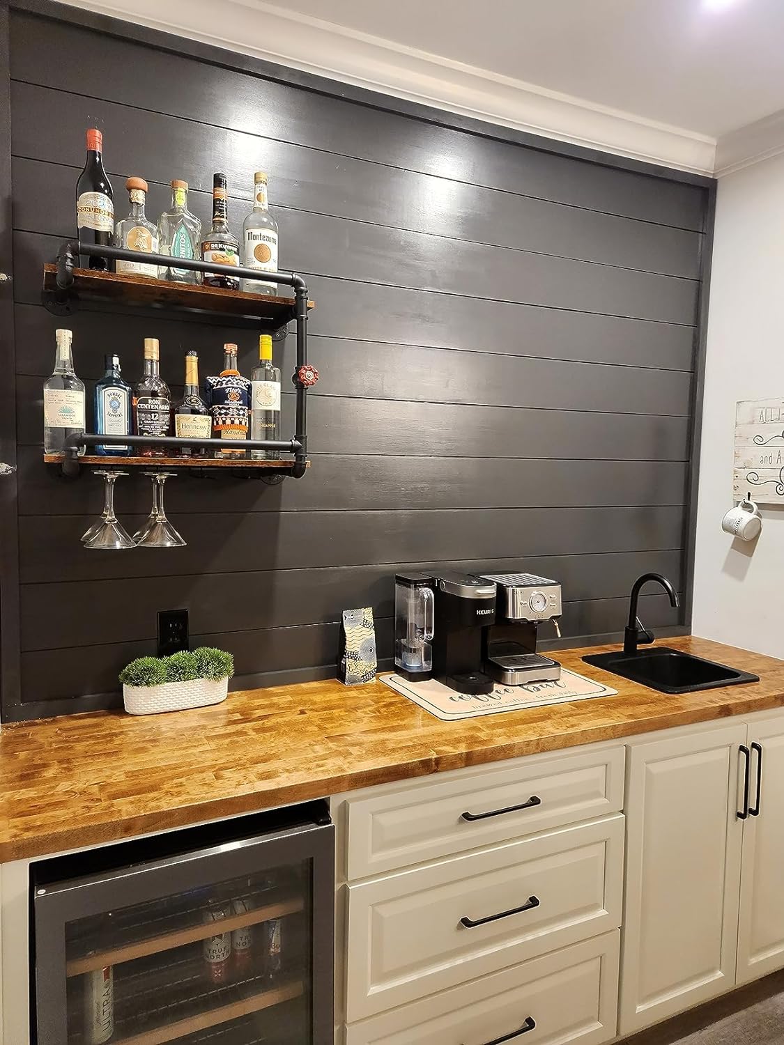 Wine Rack Wall Mounted 2 Tier, Hanging Floating Small Mini Bar Liquor ...