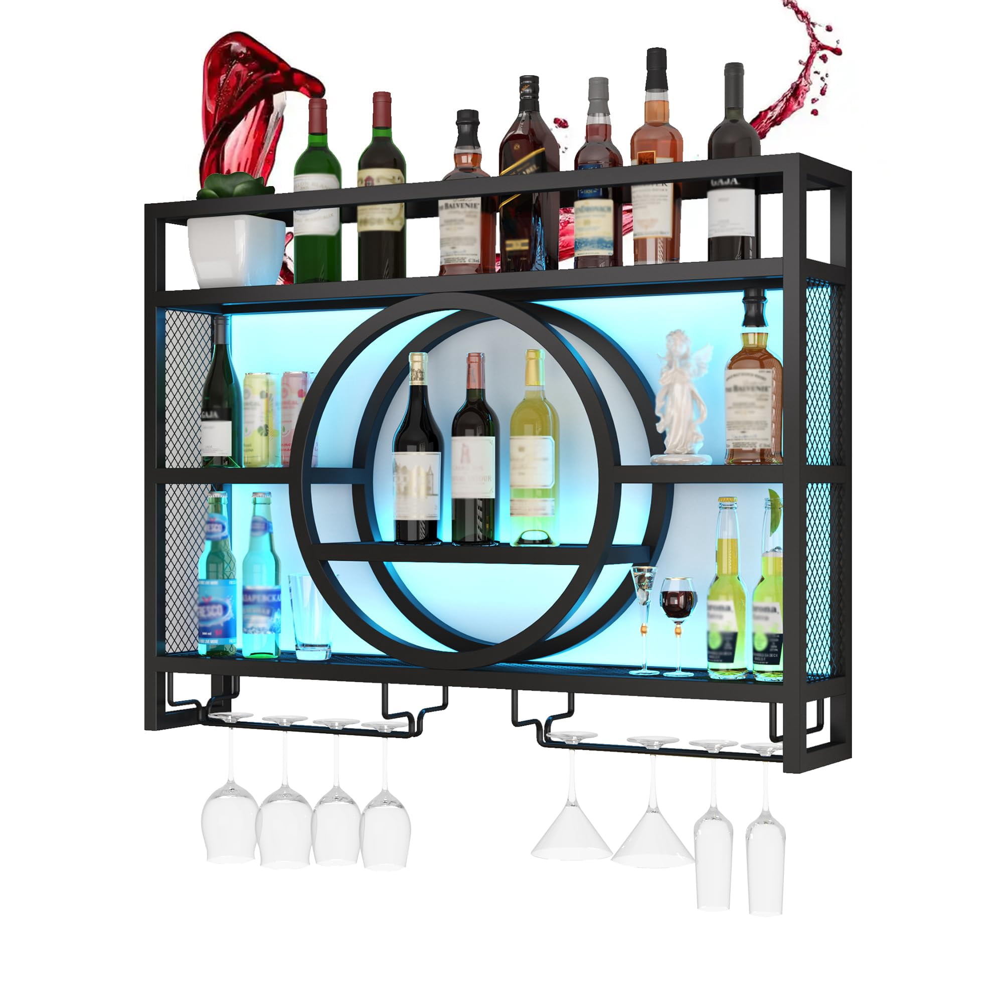 Wine Rack Wall Mounted with Wine Glass Rack Floating Bar Shelves for ...