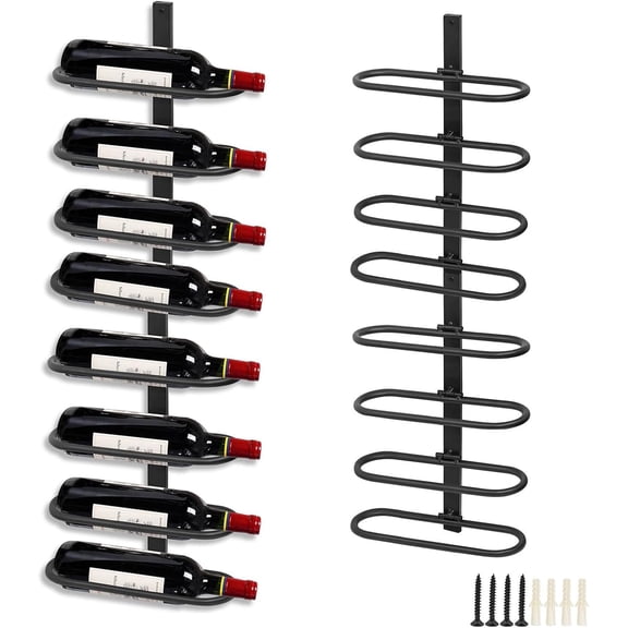 Wine Rack Wall Mounted for 8 Wine Bottles, Metal Wall Hanging Wine Holder Storage, Wine Organizer Shelf for Kitchen Dining Room Bar (Black)