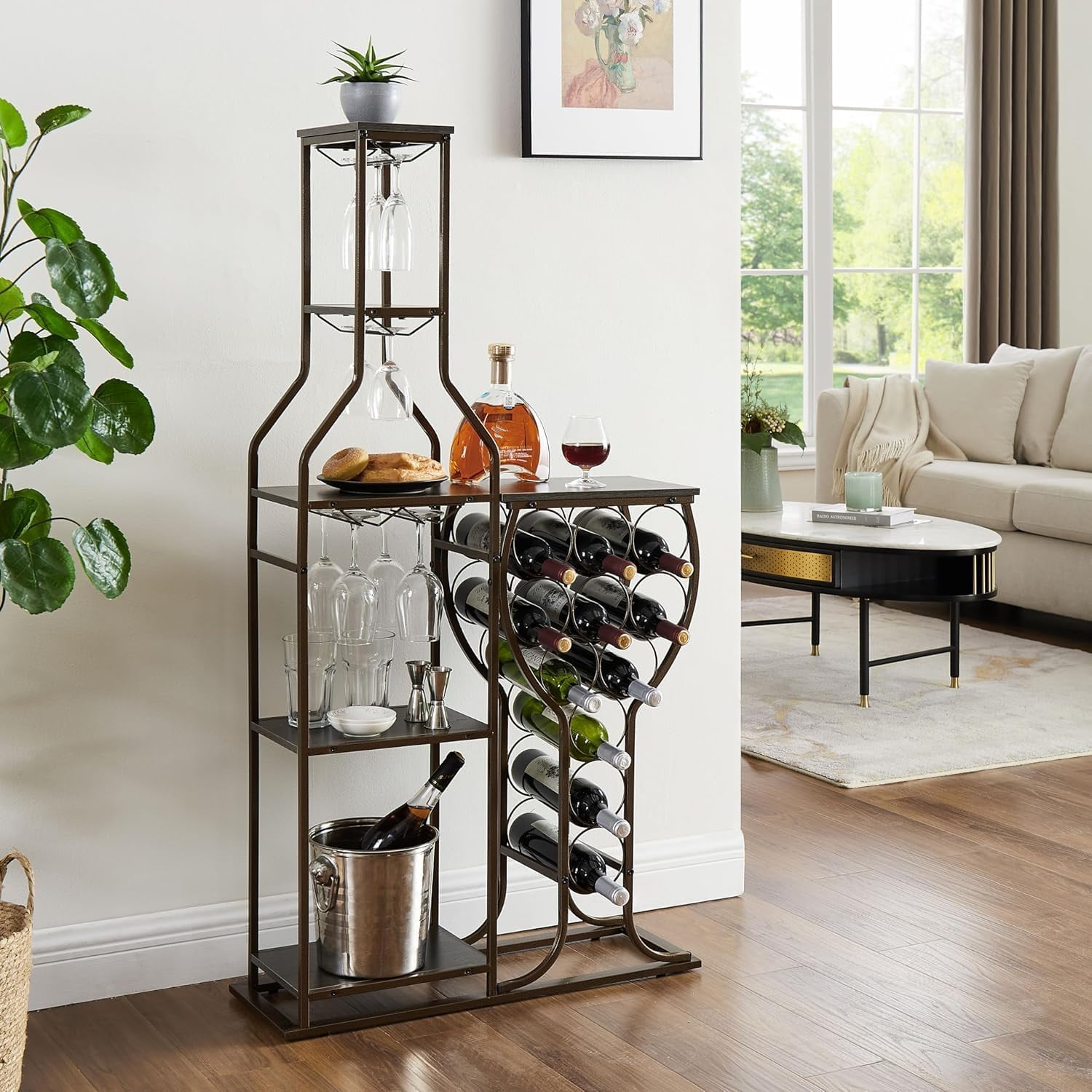 Bar Cart Wine Rack, Wine Bottle And Wine Glass Holder, Wrought