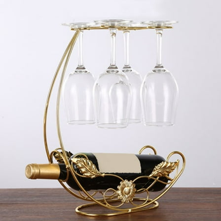Wine Rack,Wine Holder Stand &Kitchen Tabletop Decoration，Metal Wine Bottle Rack For Holds 1 Bottle 4 Glasses