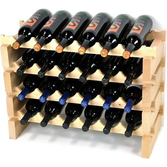 Wine Rack Wood -24 Bottles Modular Hardwood Wine Racks (6 bottles x 4 shelves)