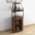 thumbnail image 1 of Wine Rack, Wooden Wine Cabinet, Corner Wine Cabinet, Red Wine Rack Corner Wine Cabinet with Door, Tiered Wine Rack Freestanding Floor with Glass Rack, Wine Bottle Storage Home, Wine Rack Home, Brown, 1 of 7