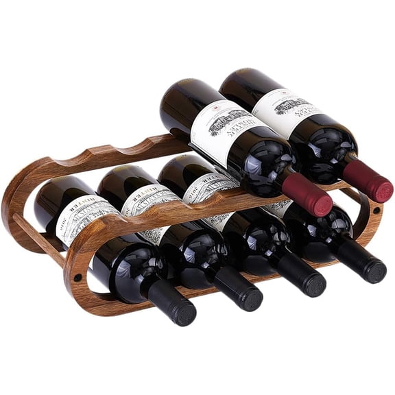 Wine Rack and Water Bottle Organizer 2 in 1 for Cabinet and Countertop (Bamboo 2 Tier)