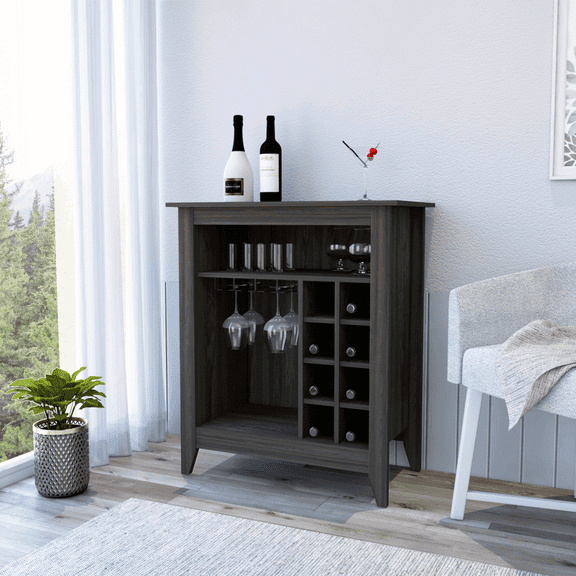 Wine Racks For Kitchen Counter, Bar Cabinet, One Open Drawer, One Open Shelf, Carbon Espresso, Brown Kitchen Wine Racks,Particle Board Wall Mounted Wine Racks For Kitchen, Kitchen Wine Racks