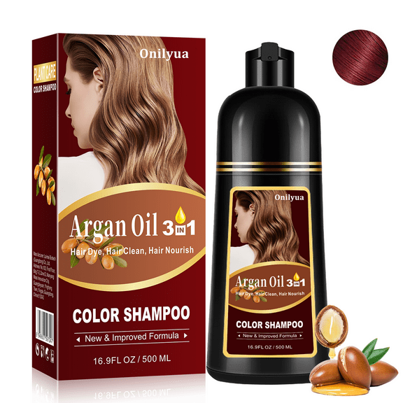 Wine Red Argan Oil Hair Dye Shampoo , 3 in 1  Hair Color Shampoo Lasts 4 Weeks,Easy to Use for Men & Women, 16.9 Fl Oz