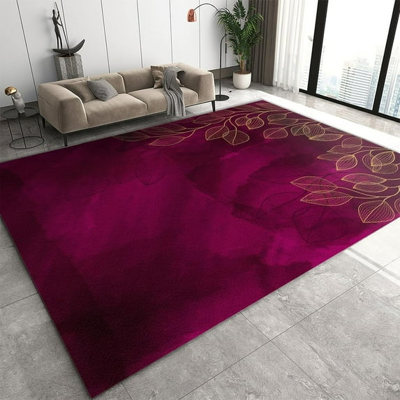 Wine Red Area Rugs Gold Leaf Rugs Burgundy Area Carpet Minimalist Solid Color Bedroom Carpet Ink Stains Printing Indoor Children's Mat Red Romantic Indoor Mat 2x3ft