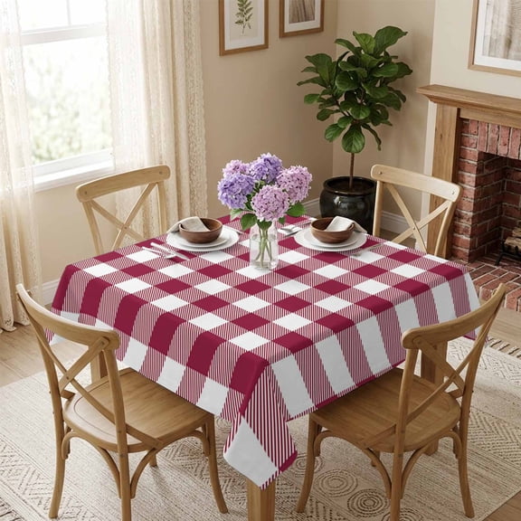 Wine Red Buffalo Check Plaid Square Tablecloth 54x54 Inch Farmhouse Style Waterproof Polyester Tablecloth for Dining Table, Washable Table Cover for Kitchen Dining Room Wedding,Stain Resistant