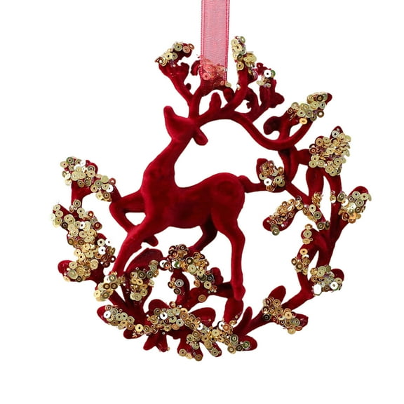 Wine Red Burgundy Christmas Elk Glittering Velvet Butterfly Snowflakes Hanging Ornament with Artificial Diamonds 5.51" Xmas Bowknot Crafts for Holiday Wedding Party Wreath Garland Tree Decor