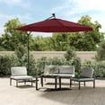 Wine Red Cantilever Garden Parasol with LED Lights, Steel Pole, Perfect