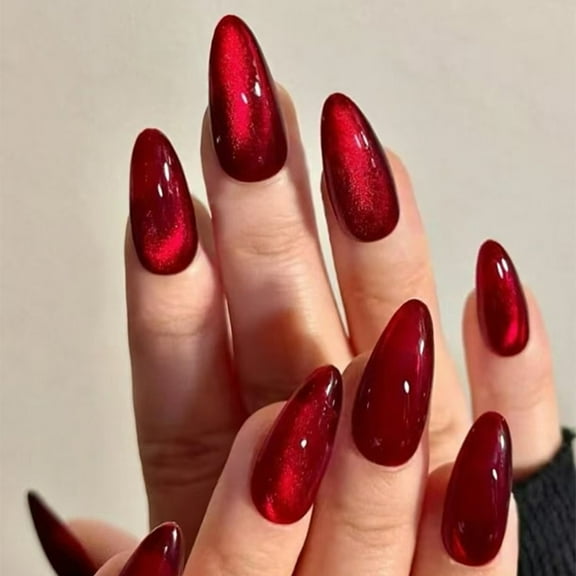 Wine Red Cat Eye Wear Nail Almond Nail Removable Nail Patch