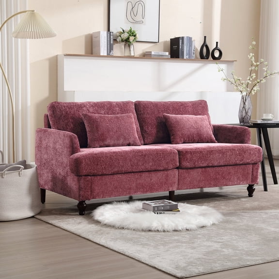 Wine Red Chenille Sofa for Bedroom or Small Space / Multifunctional Use