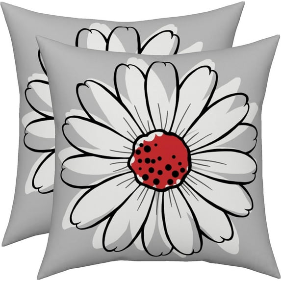 Wine Red Daisy Pillow Covers 16x16 Set of 2, Red and Gray Outdoor Throw Pillow Covers Spring Summer Floral Pillowcase Accent Home Decorations Cushion Case for Living Room Bedroom