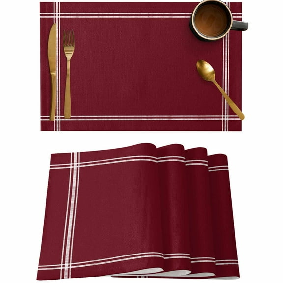 Wine Red Dark Maroon Placemats Set of 4,Wipeable Washable Table Mats for Dining Tables,Burgundy Red Place Mats for Kitchen Event Party Tabletop Decor