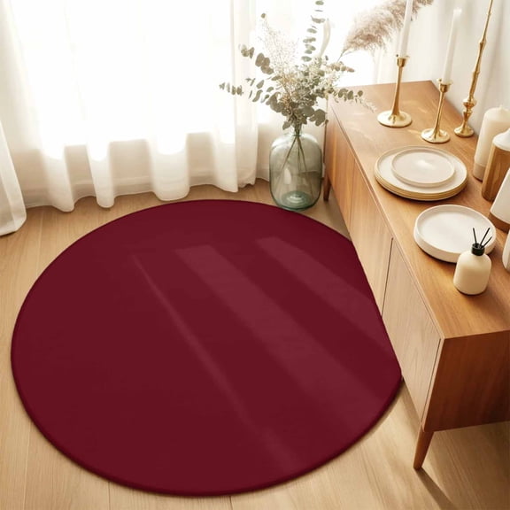 Wine Red Dark Maroon Round Area Rug 3ft,Living Room Rug Non-Slip Washable Circle Rugs Pad,Burgundy Red Soft Floor Carpet for Bedroom Dining Room
