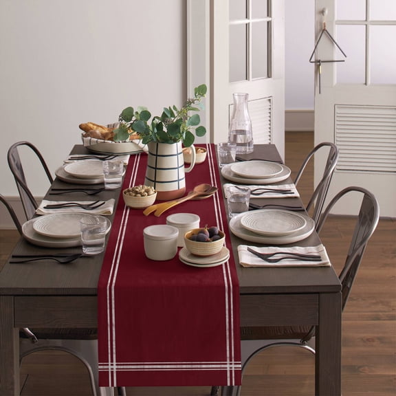Wine Red Dark Maroon Table Runner 13x72in Non-Slip Cotton Linen Table Runners, Burgundy Red Dresser Scarves TableRunner for Dinner Kitchen Dining Wedding Party
