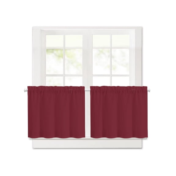 Wine Red Dark Maroon Tier Curtain Blackout Short Rod Pocket Curtains Burgundy Red Darkening Window Drapes Small Curtain Tiers for Kitchen Cafe Bedroom,30"Wx30"L,2 Panels