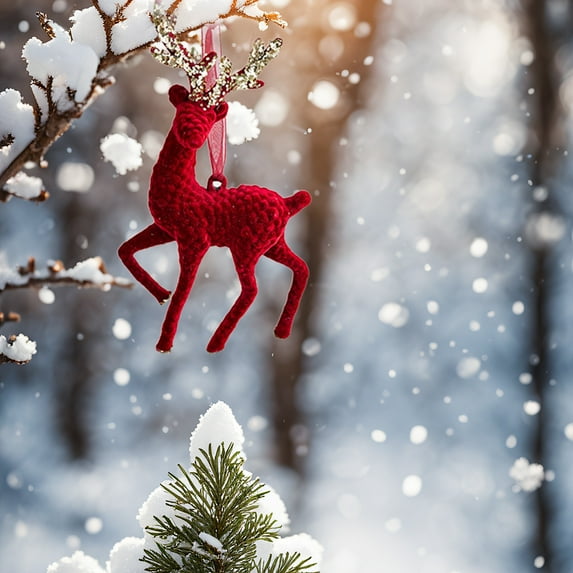 Wine Red Flocked Reindeer and Dragonfly Wreath Pendant Christmas Tree Ornaments Plush Velvet Style Hanging Decorations Rich Burgundy Accents for Garland Window Doorway Holiday Home Party Decor Set