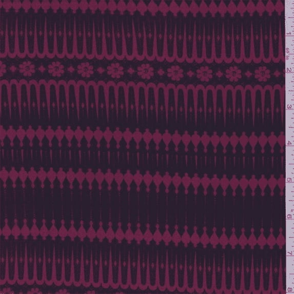 Wine Red Floral Ruffle Print Jersey Knit, Fabric By the Yard