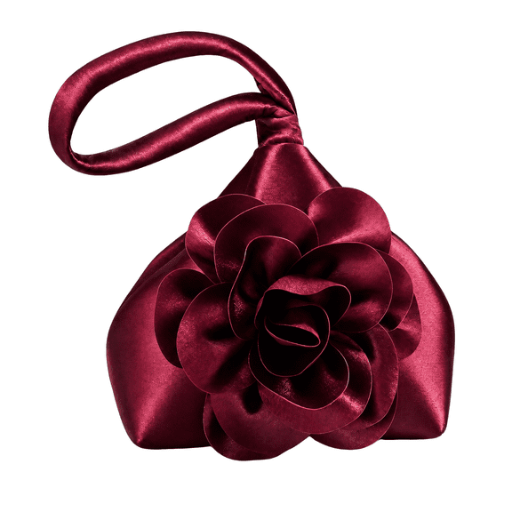 Wine Red Flower Clutch Purse for Women, Small Wristlet Evening Bag, Floral Formal Clutch for Wedding Guest, Prom, Cocktail