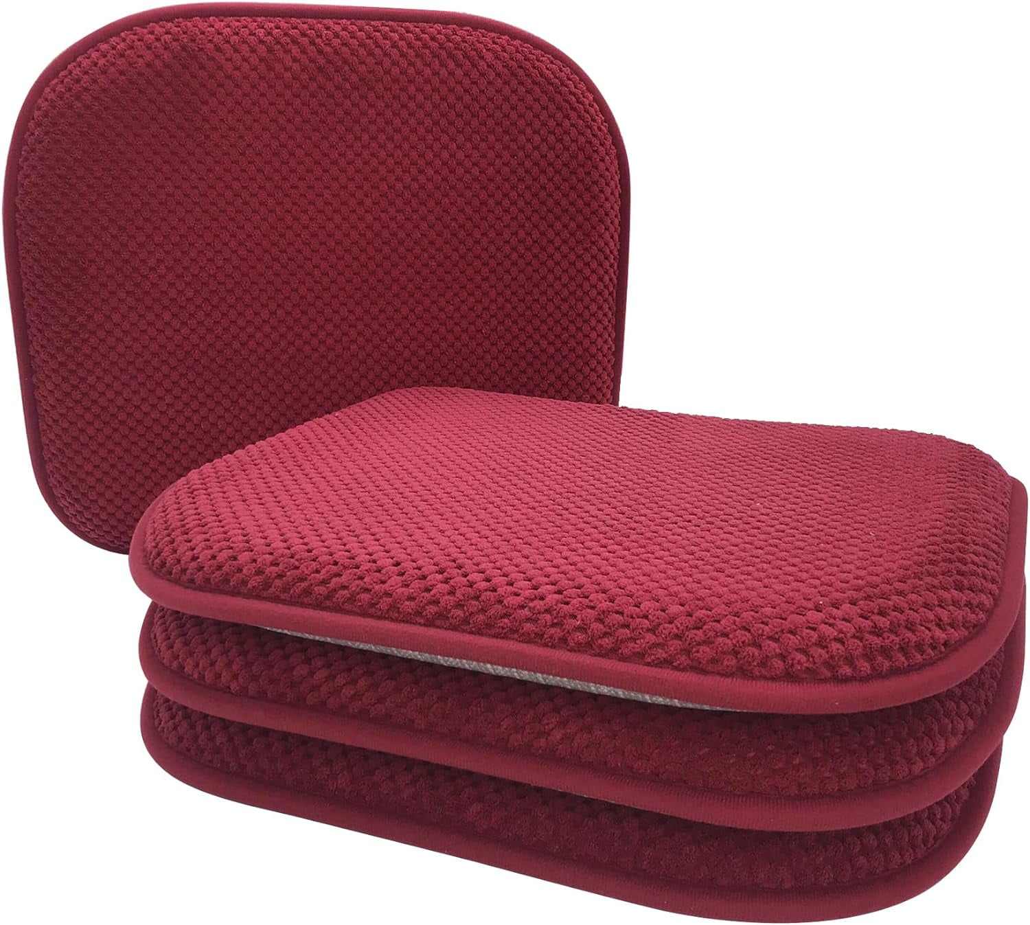 Set Of 4 Non-Slip Gel Memory Foam Chair Cushions – 18x18 Inch Square Dining Pads, Brown, Anti-Slip Design