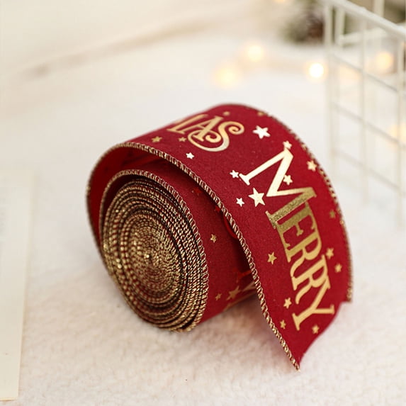 Xmas Rippon Wine Red Gold Foil Christmas Ribbon, Metallic Printed Grosgrain Ribbon ...