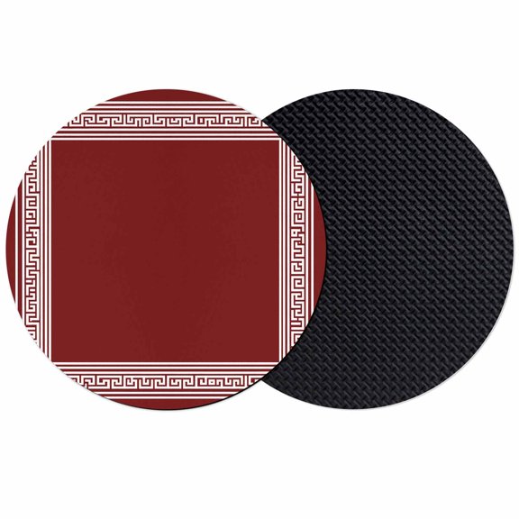 Wine Red Greek Key Pattern Coasters for Drinks,Absorbent Non Slip Rubber Drink Coasters Set of 2 for Cup,Table,Bar,Home Decor, Geometric Modern