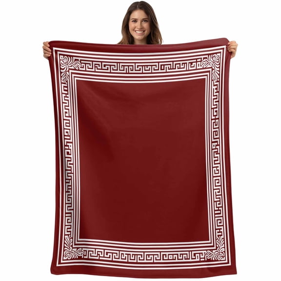Wine Red Greek Key Pattern Throw Blankets, Geometric Modern Soft Fleece Blanket Decorative for Home Sofa Couch Chair Living Bedroom, 30x40 Inches,
