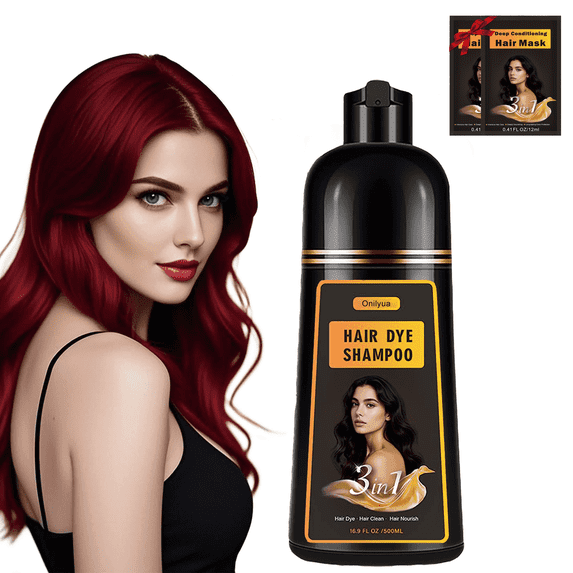 Wine Red Hair Dye Shampoo 3 in 1, Long-lasting & Natual Hair Color Shampoo, Shampoo Hair Dye Effect in Minutes with Hair Masks, Gifts for Men Women 500ml