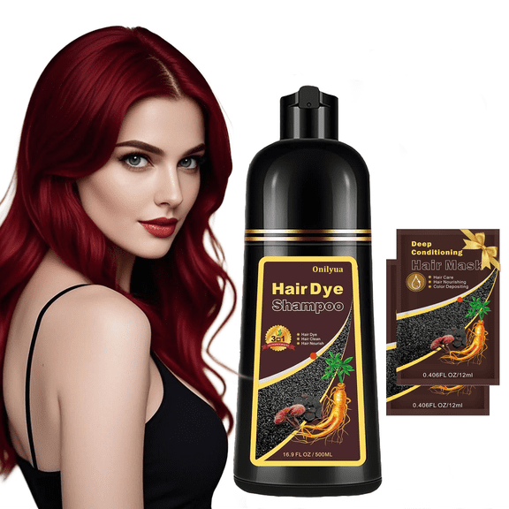 Wine Red Hair Dye Shampoo 3 in 1, Long-lasting & Natual Hair Color Shampoo, Shampoo Hair Dye Effect in Minutes with Hair Masks, Gifts for Men Women 500ml