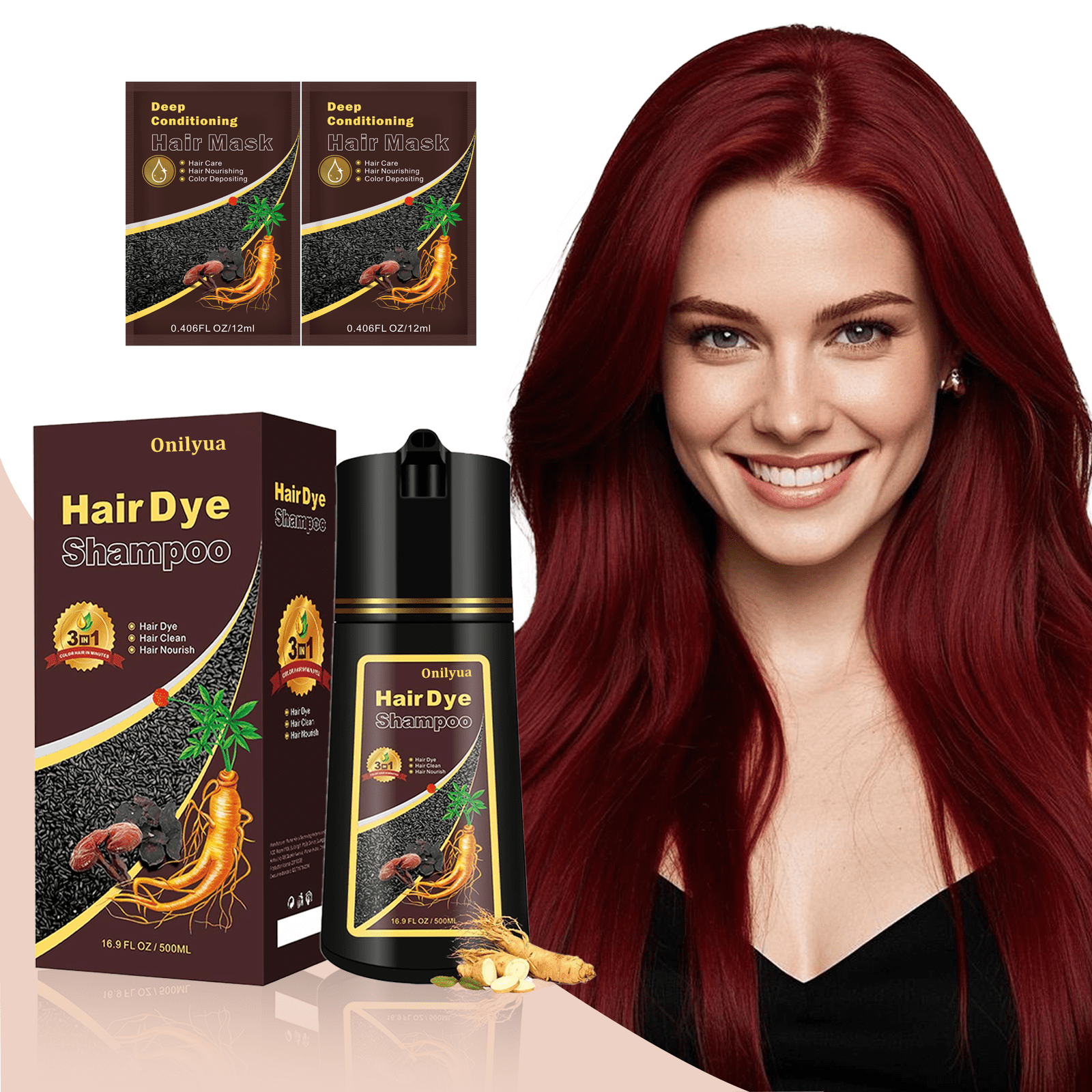 Deep Burgundy Hair Dye Shampoo 3 in 1, Instant Hair Color Shampoo