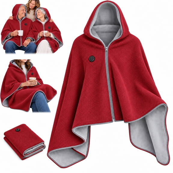 Heated Shawl Wraps for Women, 2027 Upgrade Hooded Electric Blanket with Zipper and Snaps, USB Wearable Blanket 3 Level Fast Heating, Cordless Heated Blanket Wrap for Camping Fishing Car Office