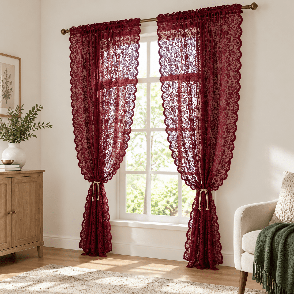 Red Dining Set Wine Red Lace Curta108 Inche Long Set Of 2 Modern Sheer Burgundy For ...