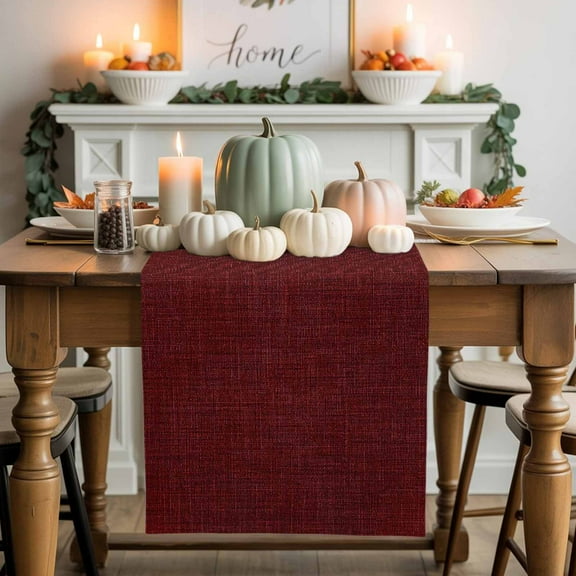 Wine Red Linen Cotton Linen Table Runner, Washable Table Runners for Kitchen, Dining Room, Holiday, Home Party Table Decor, 13x90 Inches