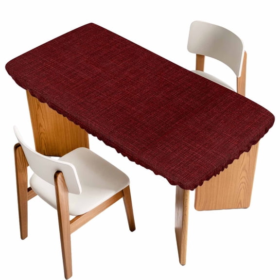 Wine Red Linen Fitted Rectangle Tablecloth 24" x 50" Farmhouse Pure Color Country Farm Elastic Table Cloth Fits for 4 Foot Folding Tables Waterproof Table Cover for Picnic Camping Outdoor