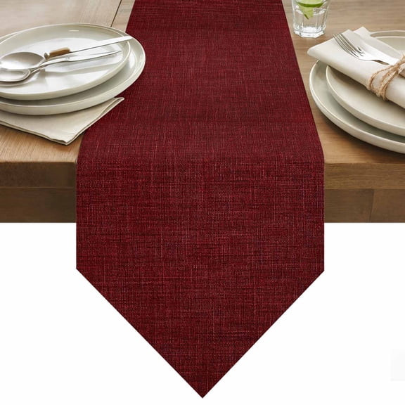 Wine Red Linen Table Runner 36 Inches Long Farmhouse Pure Color Country Farm Table Runners for Dining Room Tabletop Dresser Scarf Home Party Banquet Wedding Holiday Decoration